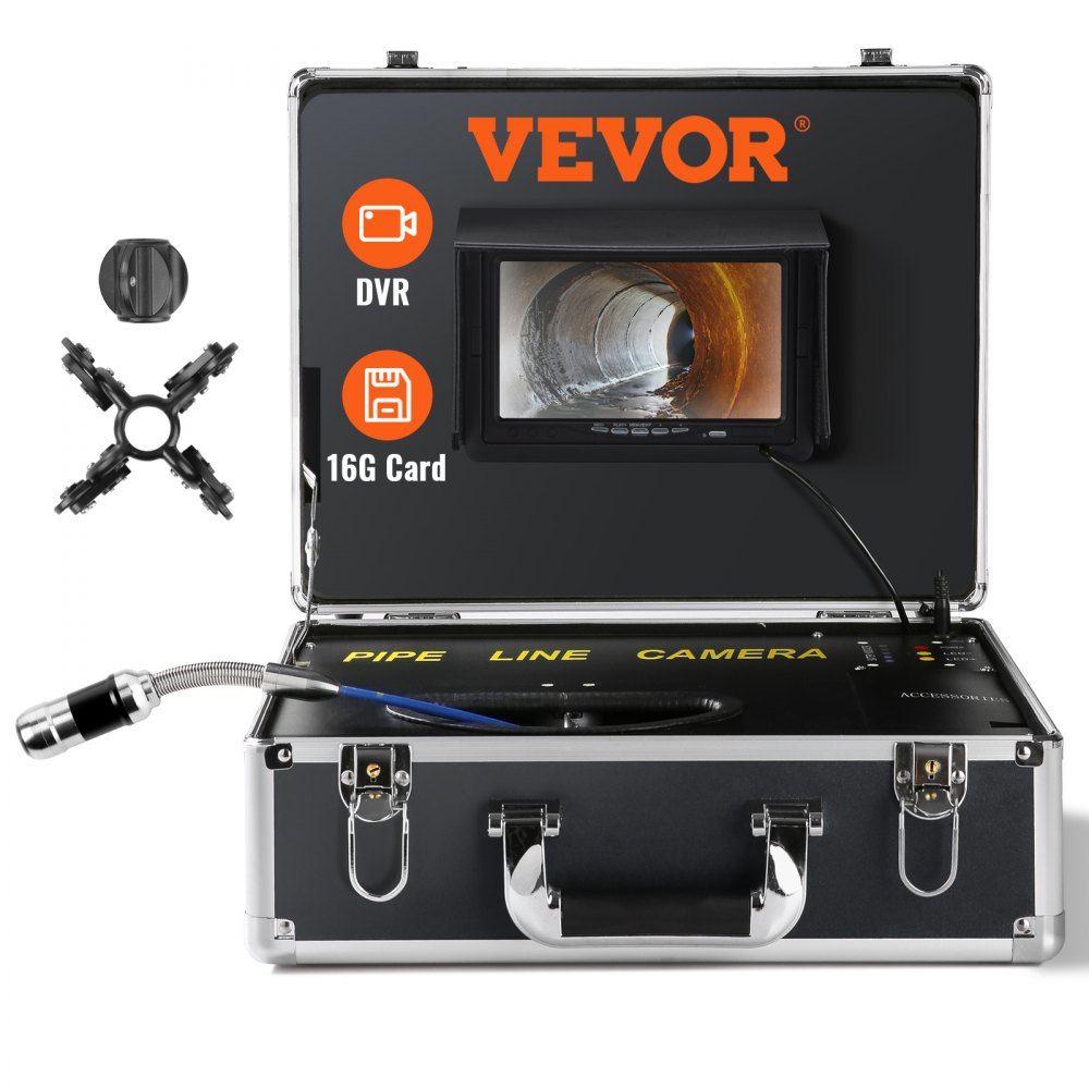 VEVOR Sewer Camera, 7" Screen Pipeline Inspection Camera with DVR Function, 66 ft/20 m Waterproof IP68 Camera, 12 pcs Adjustable LED, with a 16 GB SD Card for Sewer Line, Duct Drain Pipe Plumbing - LXKXSGDNKJ720USJJV1