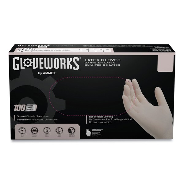 Guantes desechables de látex Gloveworks By Ammex, sin polvo, 4 mil, extra grandes, marfil, paquete de 1000 - TLF48100