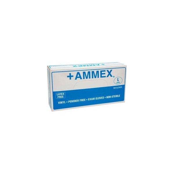 Guantes desechables de vinilo Ammex, 4 mil de grosor en la palma, de vinilo, sin polvo, talla L, transparentes - VPF66100