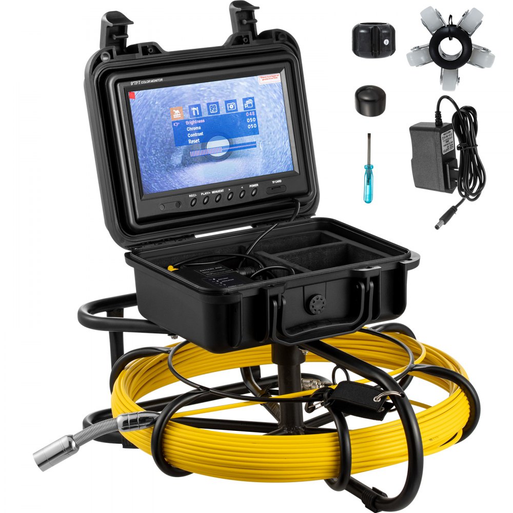 VEVOR Sewer Camera, 150FT, 9" Screen Pipeline Inspection Camera with DVR Function & 8 GB SD Card, Waterproof IP68 Borescope w/LED Lights, Industrial Endoscope for Home Wall Duct Drain Pipe Plumbing - GDSTJ150FTGDKSY01V1
