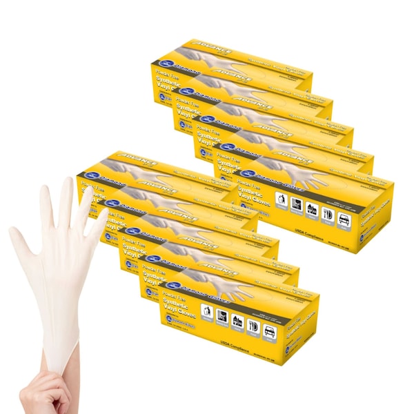 Guante desechable de vinilo Diamond Glove, 4 mil de grosor en la palma, sin polvo, tamaño L, paquete de 1000 unidades, color amarillo crema - VPF-45L