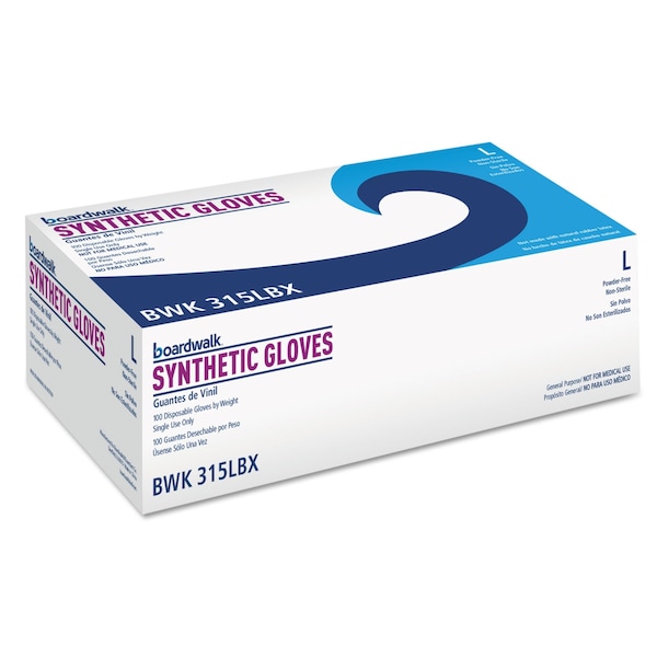 Guantes de vinilo sintético sin polvo de Boardwalk, tamaño grande, beige, 4 mil, paquete de 100 - BWK315LBX