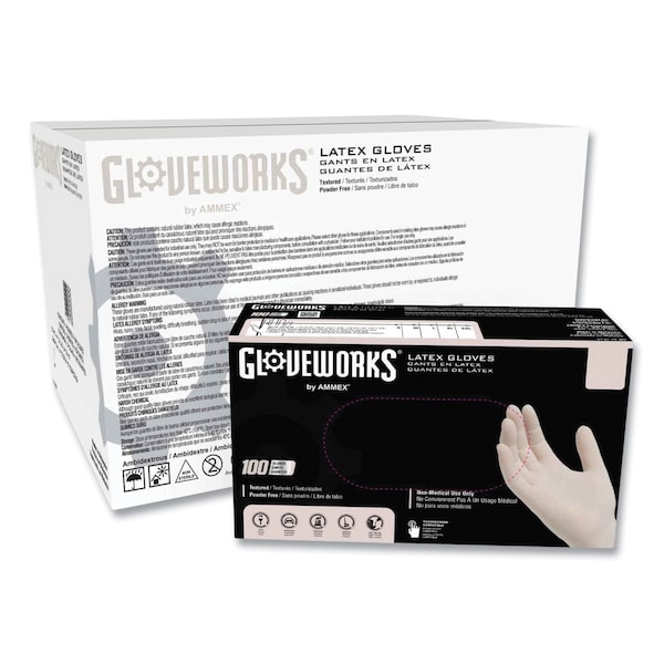 Gloveworks de Ammex Guantes Desechables de Látex, Sin Polvo, 4 mil, Mediano, Marfil, Paquete de 1000 - TLF44100