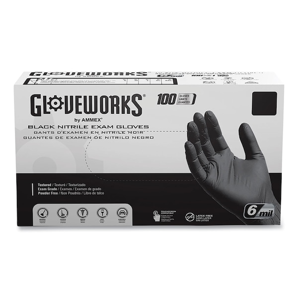 Guantes de examen de nitrilo sin polvo Gloveworks de Ammex, 6 mil, Extra-Grandes, Negros, 1000 piezas - GWBEN48100