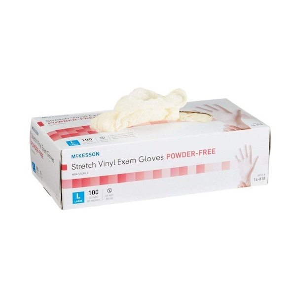 Guantes de examen de vinilo Mckesson, vinilo elástico, L, 100 paquetes, marfil - 14-818