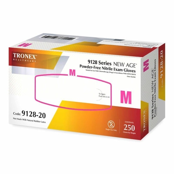 Guante de examen de la serie New Age 9128 tamaño mediano, no estéril, de nitrilo con puntas texturizadas en color azul violeta, probado para quimioterapia, paquete de 2500 - 9128-20