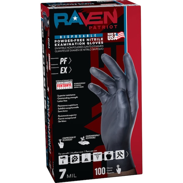 Guante de nitrilo Raven Patriot - L, Grosor: 7 mil, paquete de 100 unidades - 66483