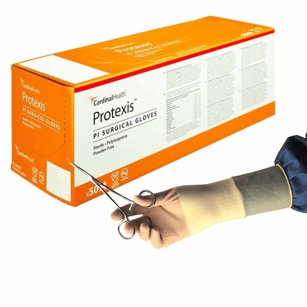 Guante quirúrgico Protexis Pi, Talla 8.5, Estéril de Poliisopreno con Puño Estándar, Largo, Color Marfil Liso, Probado para Quimioterapia, Paquete de 50 - 2D72PT85X