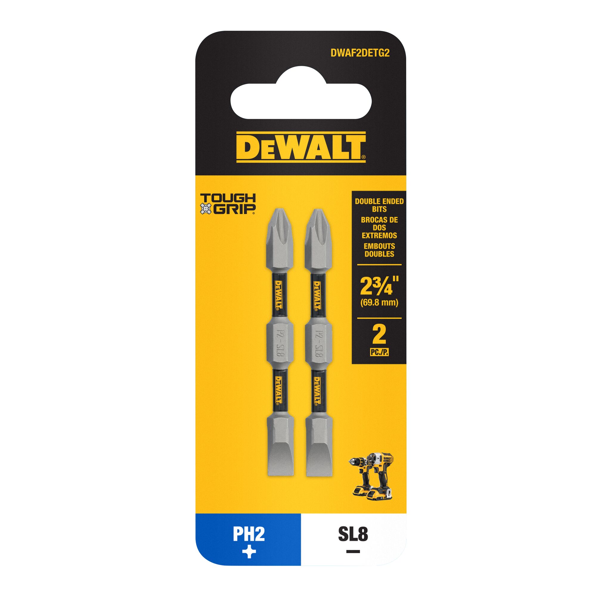 DEWALT DEWALT TOUGH GRIP 2-3/4 pulgadas #2 Phillips/#8 Ranurado Phillips/Ranurado Puntas para desarmador (2 piezas) - DWAF2DETG2

(Aunque "Phillips" y "Slotted" son términos específicos de herramientas que podrían no traducirse al español)