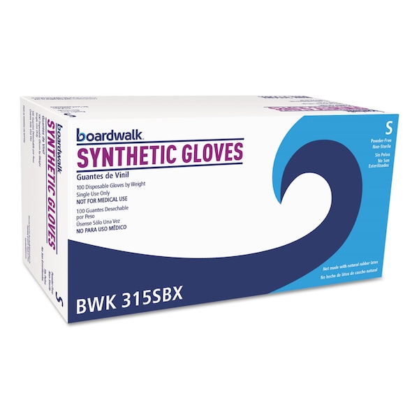 Guantes sintéticos de vinilo sin polvo Boardwalk, tamaño pequeño, color crema, 4 mil, paquete de 100 - BWK315SBX
