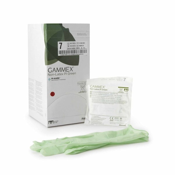 Guante quirúrgico Gammex Non-Latex Pi Green de poliisopreno estéril, talla 7, puño estándar, largo, microtexturizado, color verde claro, paquete de 50 - 20685270