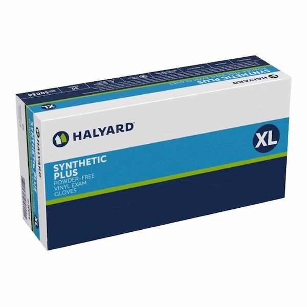 Guante de examen Halyard X-Large No Estéril de Vinil con Puño Estándar, Largo Liso y Blanco. No Clasificado, Paquete de 90 - 50034