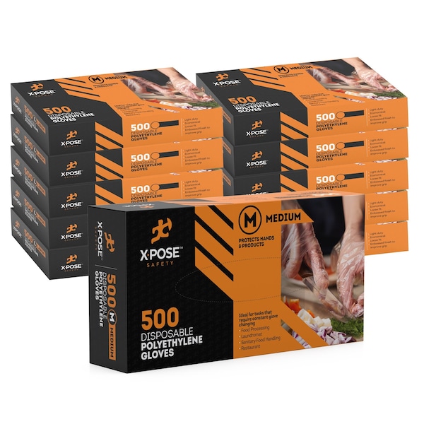 Xpose Safety PG500, Guantes desechables de polietileno, polietileno, M, 2 PK, transparente - PG500M-10-X-S