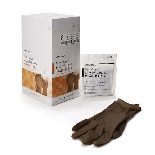 Mckesson Perry Perry, Guantes Quirúrgicos de Látex, 5.5 mil de Grosor en la Palma, Látex, Sin Talco, 8, Paquete de 50, Marrón - 20-1380N