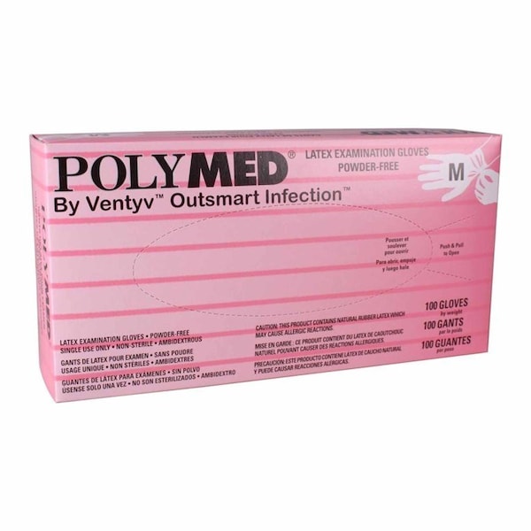 Guante de examen Polymed Mediano No Estéril de Látex, Puño Estándar, Largo Totalmente Texturizado, color Marfil, No Evaluado, Paquete de 100 - PM103