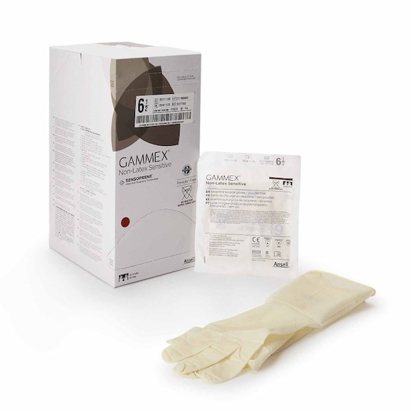 Guante quirúrgico sensible Gammex sin látex, Talla 6.5, Estéril, de Policloropreno con Puño Estándar de Longitud, Micro-texturizado, Color Crema, Paquete de 50 - 20277265