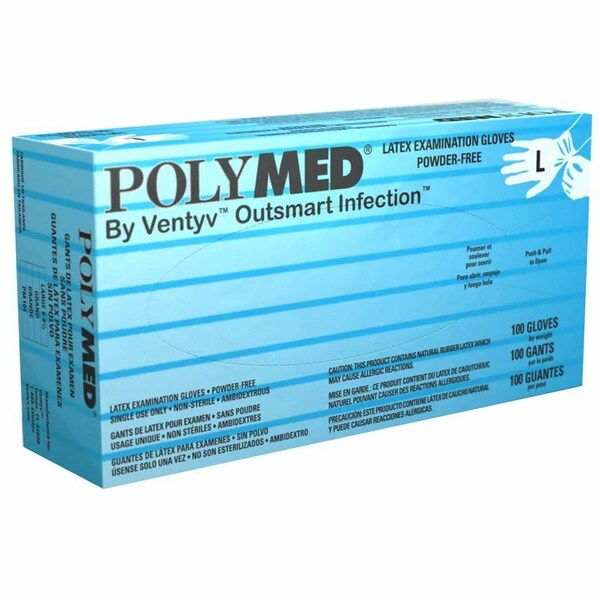 Guante de examen Polymed tamaño grande de látex no estéril con puño estándar totalmente texturizado color marfil, no calificado, paquete de 1000 unidades - PM104