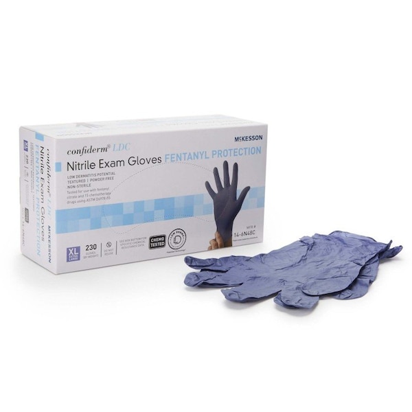 Guantes de examen de nitrilo Mckesson Confiderm Ldc, Confiderm LDC, nitrilo de baja derma, sin polvo, XL, 230 paquetes, azules - 14-6N48C