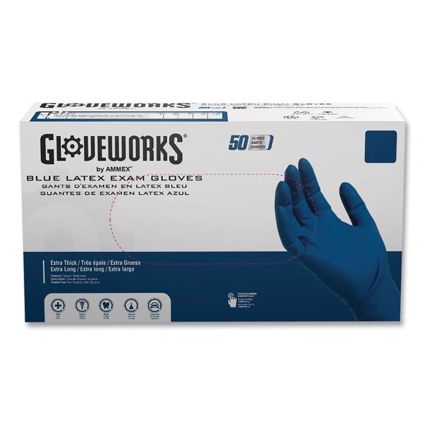 Gloveworks de Ammex Guantes de Examen de Látex, Sin Polvo, Talla Mediana, Azules, Paquete de 500 - GPLHD84100