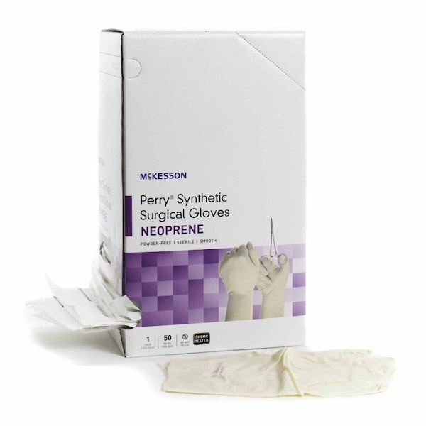Guantes quirúrgicos sintéticos Mckesson Perry Talla 7.5 de guante quirúrgico Estéril Polychloroprene Crema lisa, 50 pares/caja, 100 paquetes - 20-2675N
