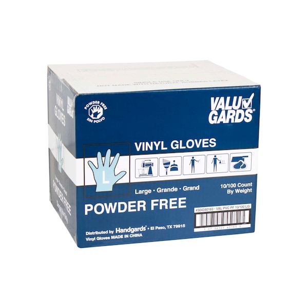 Guantes desechables de vinil Valugards PF, vinil, sin polvo, talla L, paquete de 1000, transparentes - 304340183