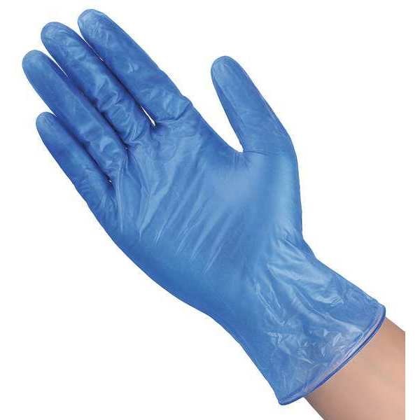 Guantes desechables Condor, 3 mil de espesor en la palma, de vinilo, sin polvo, talla L (9), paquete de 100, azules - 21DL28