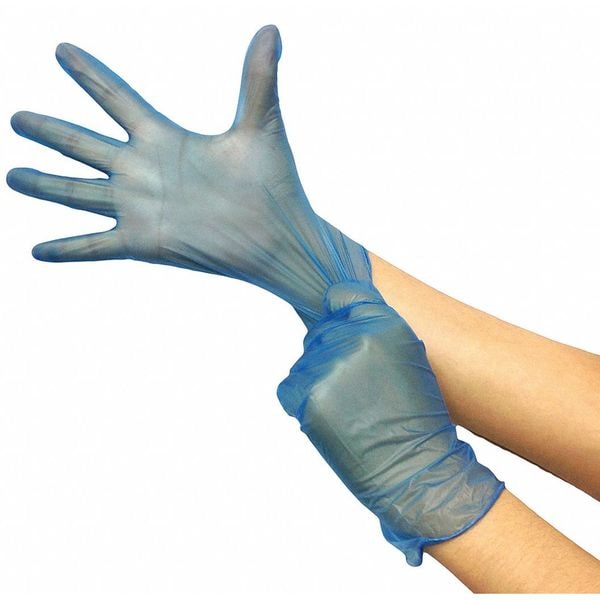 Guantes desechables Condor, 3 mil de espesor en la palma, de vinilo, sin polvo, talla L (9), paquete de 100, azules - 21DL28