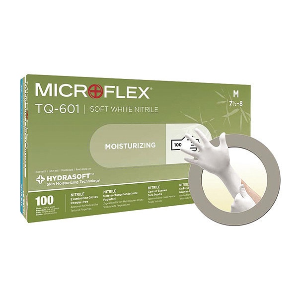 Ansell TQ-601, Guantes de examen, Palma de 2.8 mil, Nitrilo, Sin polvo, XS (6), 100 piezas, Blanco - TQ-601-XS