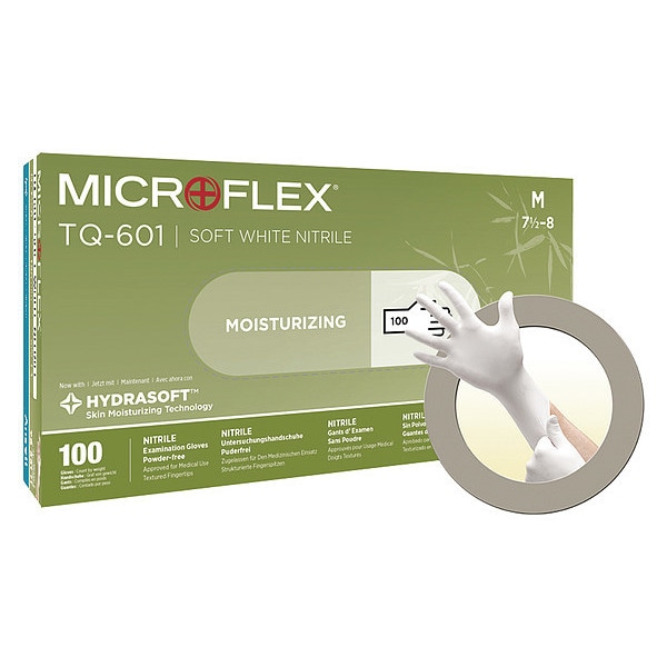 Ansell TQ-601, Guantes de examen, Palma de 2.8 mil, Nitrilo, Sin polvo, XS (6), 100 piezas, Blanco - TQ-601-XS