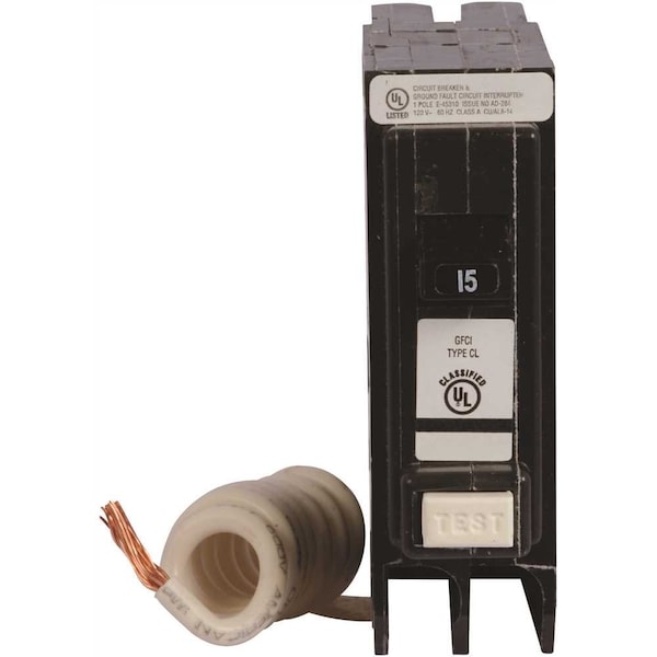 Eaton Circuit Breaker, CL Series, 15A, 1 Pole, 120/240V AC, 10kA - CLGF115