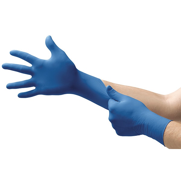 Ansell US-220, Guantes de Examen, 3.1 mil Palma, Nitrilo, Sin Polvo, M (8), Paquete de 100, Azul - US-220-M
