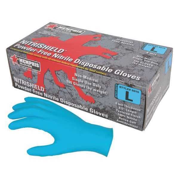 Guantes de Nitrilo Desechables Mcr Safety, Grado Alimenticio, Grosor de Palma 4 mil, Sin Polvo, XL, (10), Azules, Paquete de 100 - 6015XL