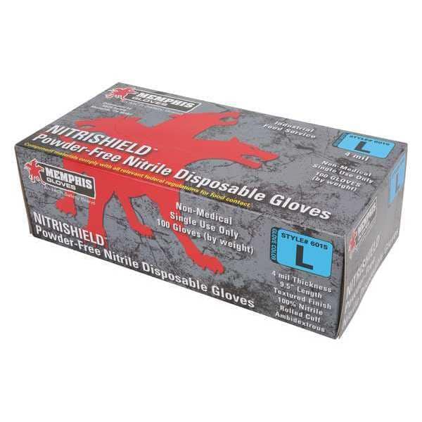 Guantes de Nitrilo Desechables Mcr Safety, Grado Alimenticio, Grosor de Palma 4 mil, Sin Polvo, XL, (10), Azules, Paquete de 100 - 6015XL