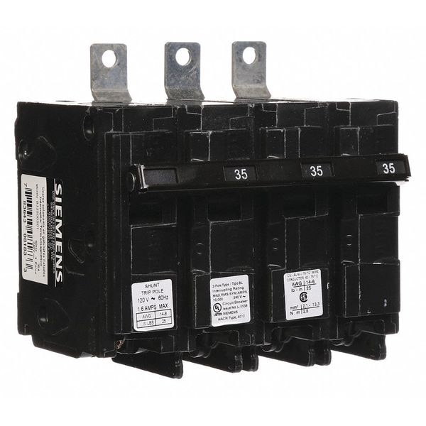 Siemens Miniature Circuit Breaker, BL Series, 35A, 3 Pole, 120/240V AC, 10kA at 240V AC - B33500S01