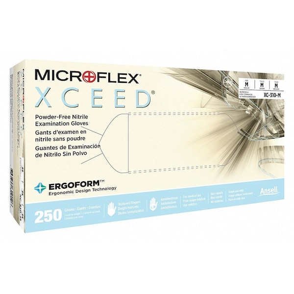 Guantes de nitrilo desechables Ansell Microflex, grado médico, sin polvo, sin látex, talla grande, azules, paquete de 250 - XC-310-L