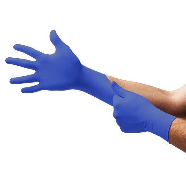 Guantes de Examen de Nitrilo Ansell Microflex, con Puntas Texturizadas, 3.9 mil, Sin Polvo, Talla XS, Color Azul Cobalto, Paquete de 100 - N190