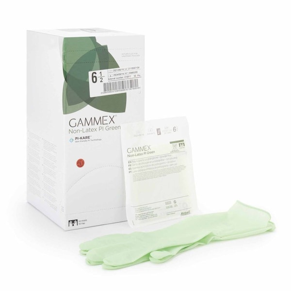 Guante quirúrgico Gammex sin látex Pi Verde Talla 6.5 Estéril de Poliisopreno con Puño Estándar Longitud Microtexturizada Verde Claro, paquete de 200 - 20685265