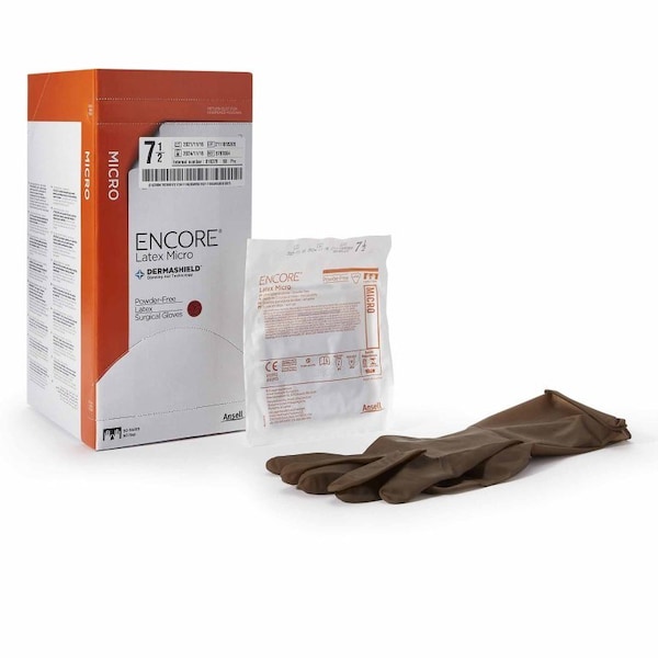Guante quirúrgico de látex Encore tamaño 7.5 estéril con puño estándar de látex y textura micro, color café, probado para quimioterapia, paquete de 200 - 5787004