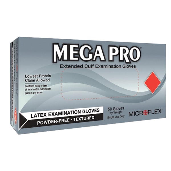Guante de Examen de Látex Ansell Mega Pro con Puño Extendido, Látex, Sin Polvo, XL, Azul - MFXL853