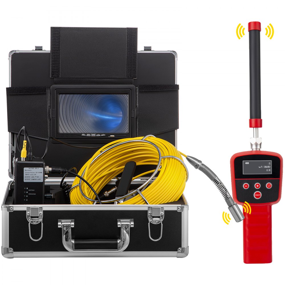 VEVOR Sewer Camera with Locator, 100' Cable, Drain Camera w/ 512Hz Sonde Transmitter & Receiver, Waterproof IP68 Sewer Video Inspection Equipment w/ 16 GB SD Card, 1200TVL 7" LCD Monitor, LED Lights - GDK100FT7110V0KOSV1