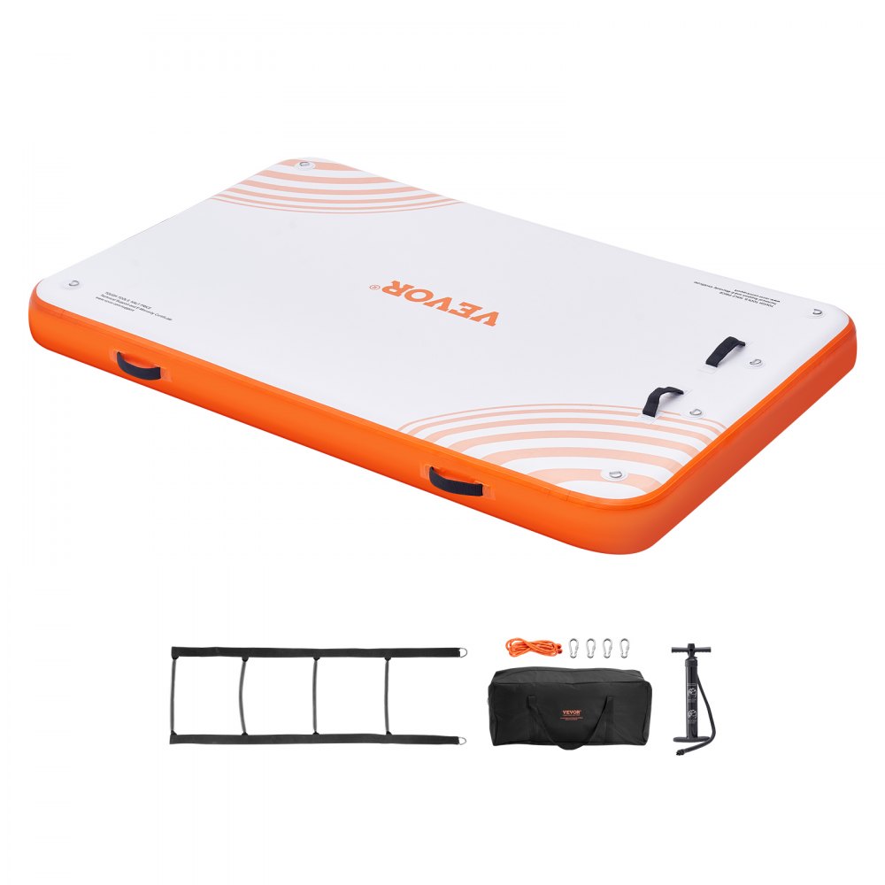 VEVOR Inflatable Floating Dock, 8 x 5FT Inflatable Dock Platform, Non-Slip Water Floating Dock Mat with Portable Carrying Bag & Detachable Ladder, Floating Platform Island Raft for Pool Beach Ocean - CQFT8X5FTBJHPR1CSV0