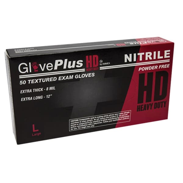 Guante Ammex Gloveplus Hd sin Polvo, Texturizado, Extra, 7 mil de Palma, Nitrilo, sin Polvo, Talla L, Azul - AMXGPNHD66100