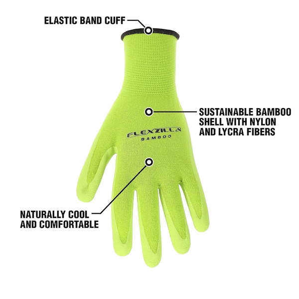 Flexzilla Guantes de Bambú con Revestimiento de Látex Arrugado para Mujer - GC290M