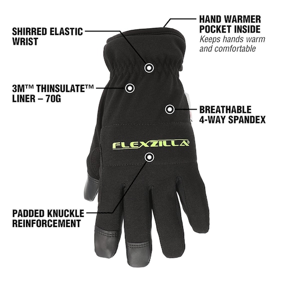 Guantes Flexzilla FZ de Alto Índice de Destreza, Uso General de Invierno, XL - GH500XL