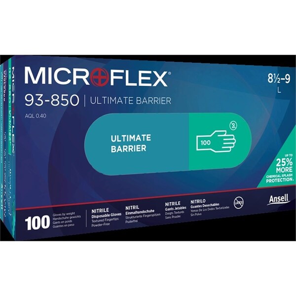 Ansell 93-850, Guantes desechables de nitrilo, 4.7 mil Palma, Nitrilo, sin polvo, XL, 1000 PK, Verde - MFX93850100-CASE