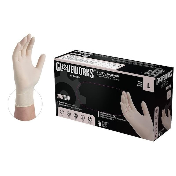 Guantes desechables Ammex Gloveworks, L, de látex, libres de polvo, marfil, 14.37 pulgadas L - TLF46100