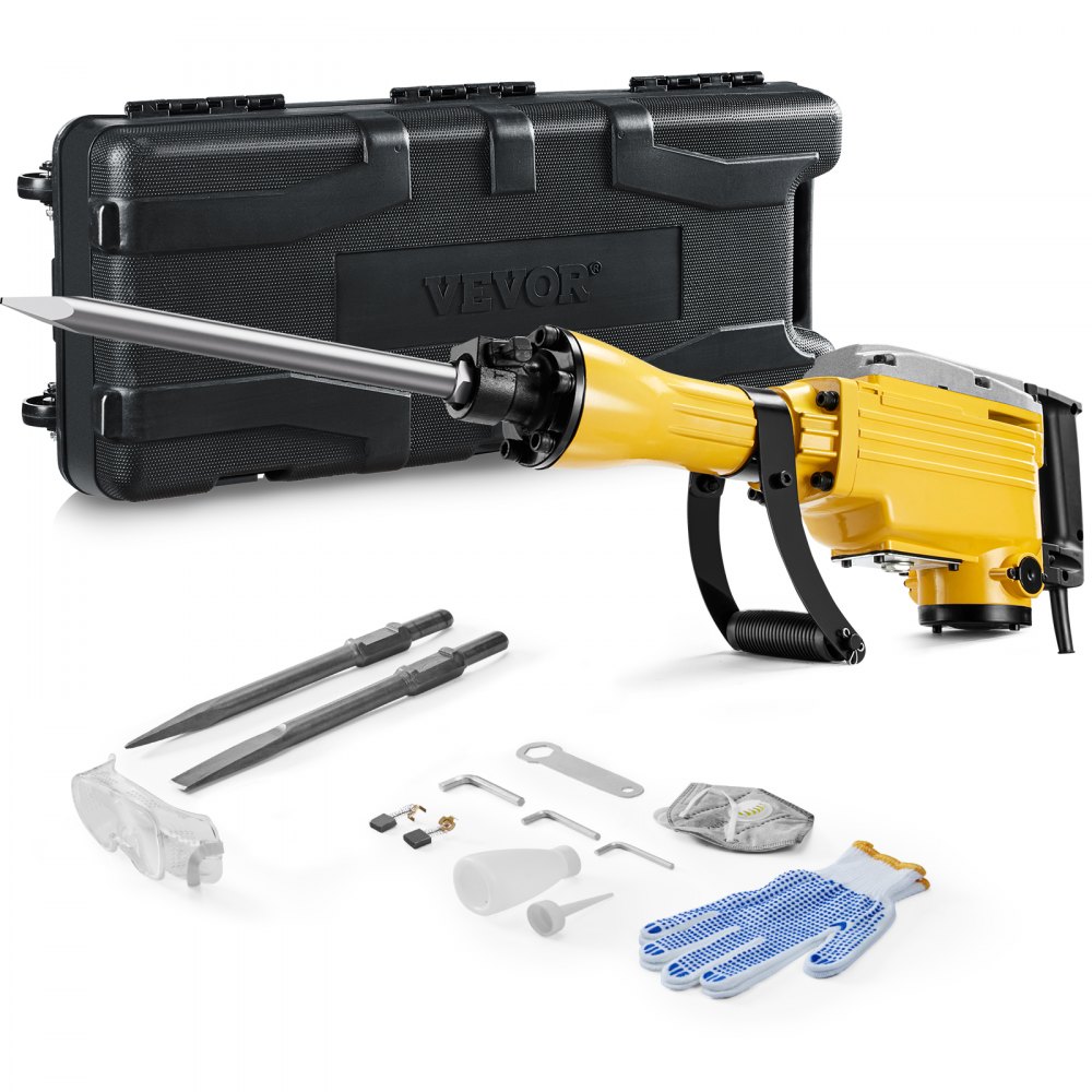 VEVOR Demolition Jack Hammer Concrete Breaker 2200W Electric Hammer 2 Chisel Bit - DXDH2200W2J19SB5EV1
