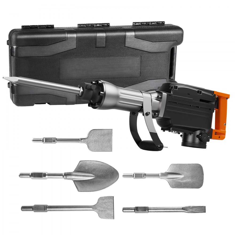 VEVOR Demolition Jack Hammer, 1350 BPM Concrete Breaker 6pcs Chisels Bit Chipping with Case, 2200W Electric Jackhammer Heavy Duty, Black - DXDHHS118YC1OP3IDV1