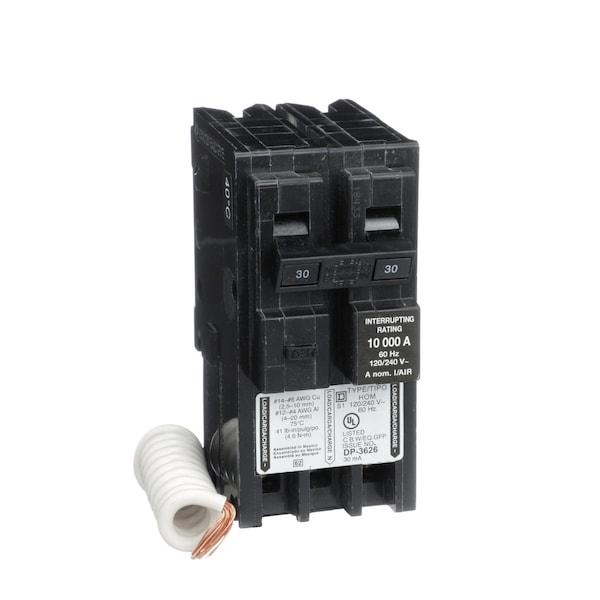 Square D Miniature Circuit Breaker, HOM Series, 30A, 2 Pole, 120/240V AC, 10kA, B Curve - HOM230EPD