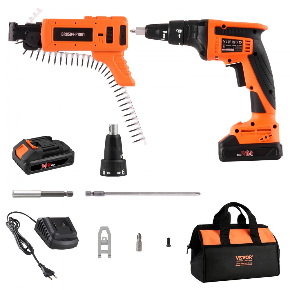 VEVOR Drywall Screw Gun Auto-Feed, 20V Max Collated Drywall Screwgun, 4200RPM Brushless Cordless Drywall Gun Kit with 2 Battery Packs, Charger, Belt Clip, Tool Bag, Screw Length and Depth Adjustable - GQLSQWSLF000GSWBRV1